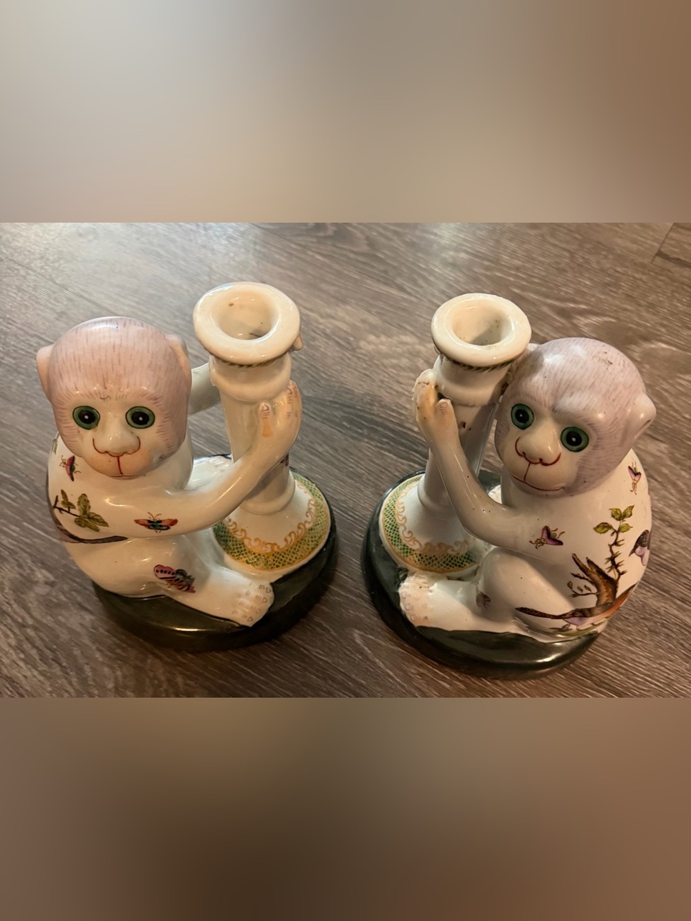 Monkey Candle Holders Set China Vintage Decor Figurines Light Purple/White